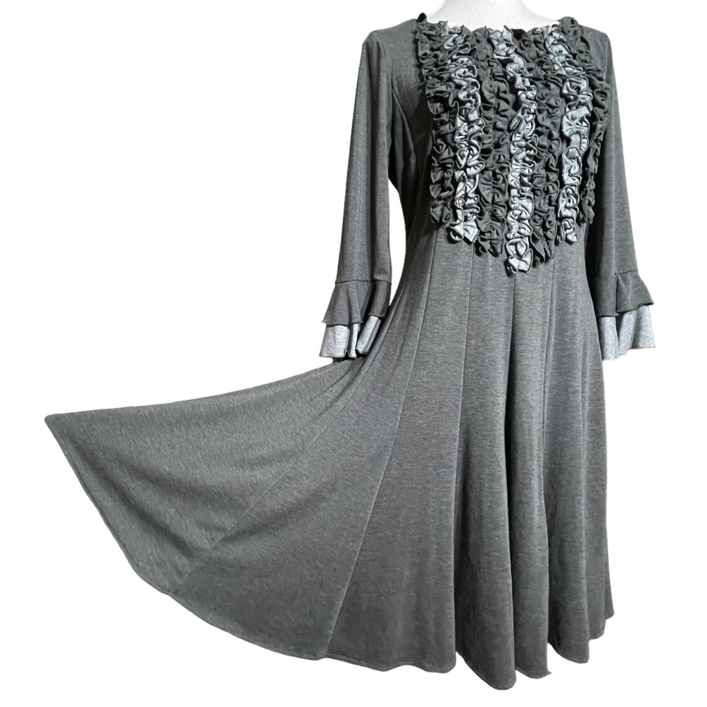 Victorian Fairy Grunge Dress 12 Ombre Gray Frilly Princess Seam Bell Sleeve